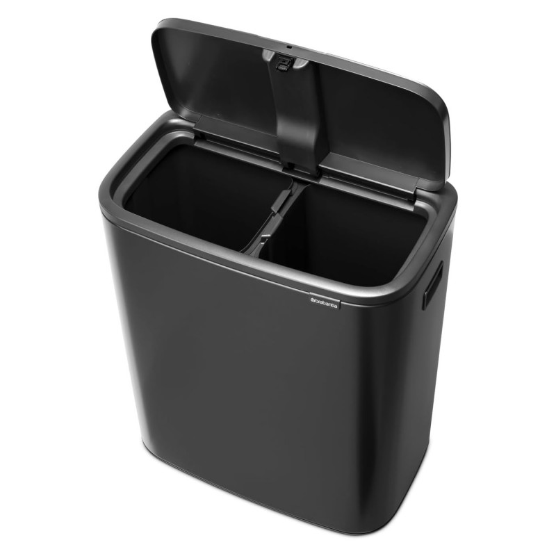 Кош за боклук Brabantia Bo Touch 1008859, 2x30 л, Плавно и безшумно отваряне, Голям отвор, Тъмносив