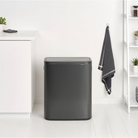 Кош за боклук Brabantia Bo Touch 1008859, 2x30 л, Плавно и безшумно отваряне, Голям отвор, Тъмносив