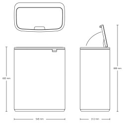 Кош за боклук Brabantia Bo Touch 1008859, 2x30 л, Плавно и безшумно отваряне, Голям отвор, Тъмносив