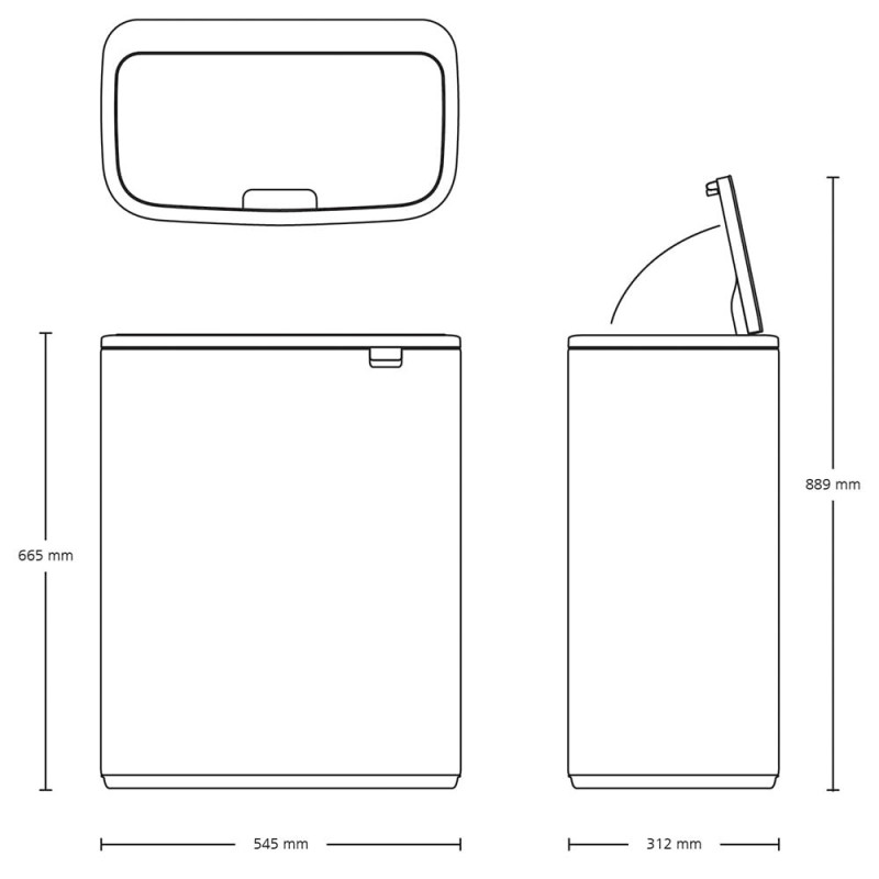 Кош за боклук Brabantia Bo Touch 1008859, 2x30 л, Плавно и безшумно отваряне, Голям отвор, Тъмносив