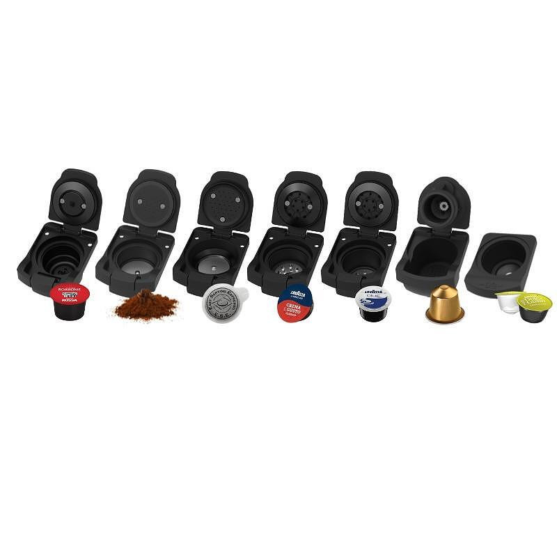 Еспресо машина 7в1 Crown CCM-1532R, 1400 W, 20 bar, 0.9 л, 7 адаптера, LED индикатори, Контрол дължината на кафето, Червен/черен