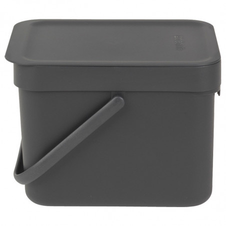 Кош за разделно събиране на боклук Brabantia Sort&Go 648974, 6 л, Дръжка, Възможност за стенен монтаж, Тъмносив