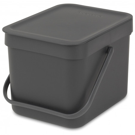 Кош за разделно събиране на боклук Brabantia Sort&Go 648974, 6 л, Дръжка, Възможност за стенен монтаж, Тъмносив