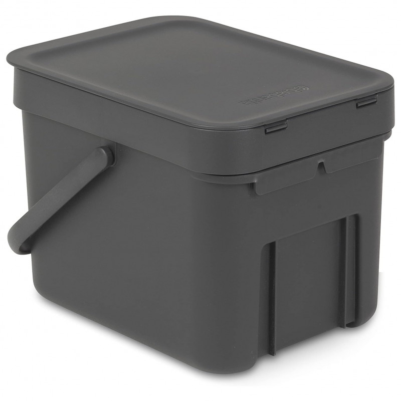 Кош за разделно събиране на боклук Brabantia Sort&Go 648974, 6 л, Дръжка, Възможност за стенен монтаж, Тъмносив