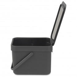 Кош за разделно събиране на боклук Brabantia Sort&Go 648974, 6 л, Дръжка, Възможност за стенен монтаж, Тъмносив