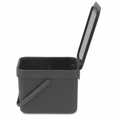 Кош за разделно събиране на боклук Brabantia Sort&Go 648974, 6 л, Дръжка, Възможност за стенен монтаж, Тъмносив
