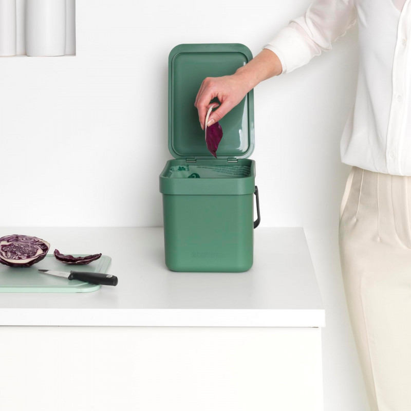 Кош за разделно събиране на боклук Brabantia Sort&Go 1003233, 6 л, Дръжка, Възможност за стенен монтаж, Тъмнозелен
