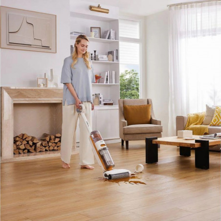 Вертикална прахосмукачка Tineco iFloor Y2 Plus, 6500 Pa, Wi-Fi, 0.8 л мръсна/1 л чиста, LED, Самопочистване, 70м2, Индикатори, Бял/оранжев