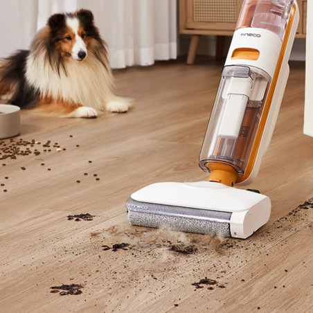 Вертикална прахосмукачка Tineco iFloor Y2 Plus, 6500 Pa, Wi-Fi, 0.8 л мръсна/1 л чиста, LED, Самопочистване, 70м2, Индикатори, Бял/оранжев