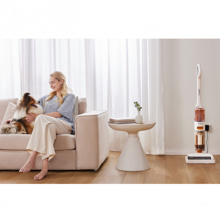 Вертикална прахосмукачка Tineco iFloor Y2 Plus, 6500 Pa, Wi-Fi, 0.8 л мръсна/1 л чиста, LED, Самопочистване, 70м2, Индикатори, Бял/оранжев