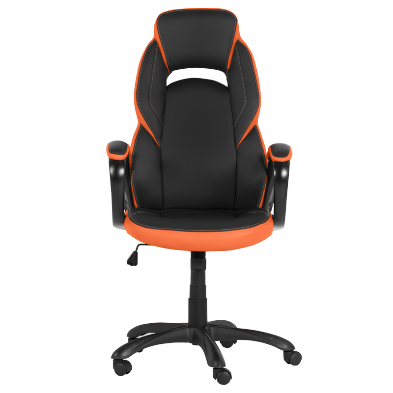 Геймърски стол Carmen 7511, До 130 кг, Еко кожа, Регулиране на люлеенето, Полипропиленови колелца, Черен/оранжев