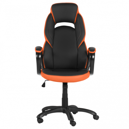 Геймърски стол Carmen 7511, До 130 кг, Еко кожа, Регулиране на люлеенето, Полипропиленови колелца, Черен/оранжев