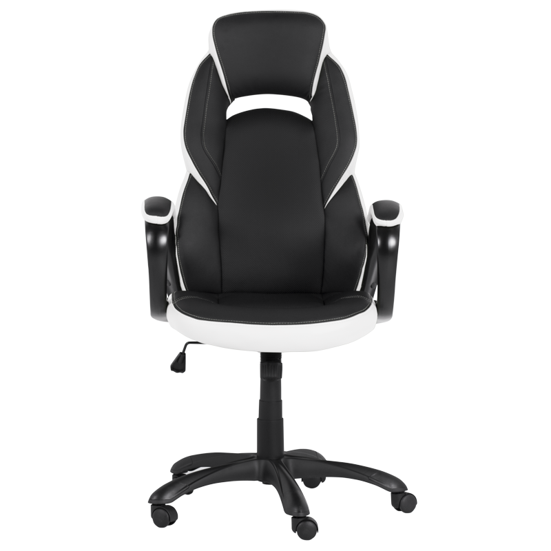 Геймърски стол Carmen 7511, До 130 кг, Еко кожа, Регулиране на люлеенето, Полипропиленови колелца, Черен/бял