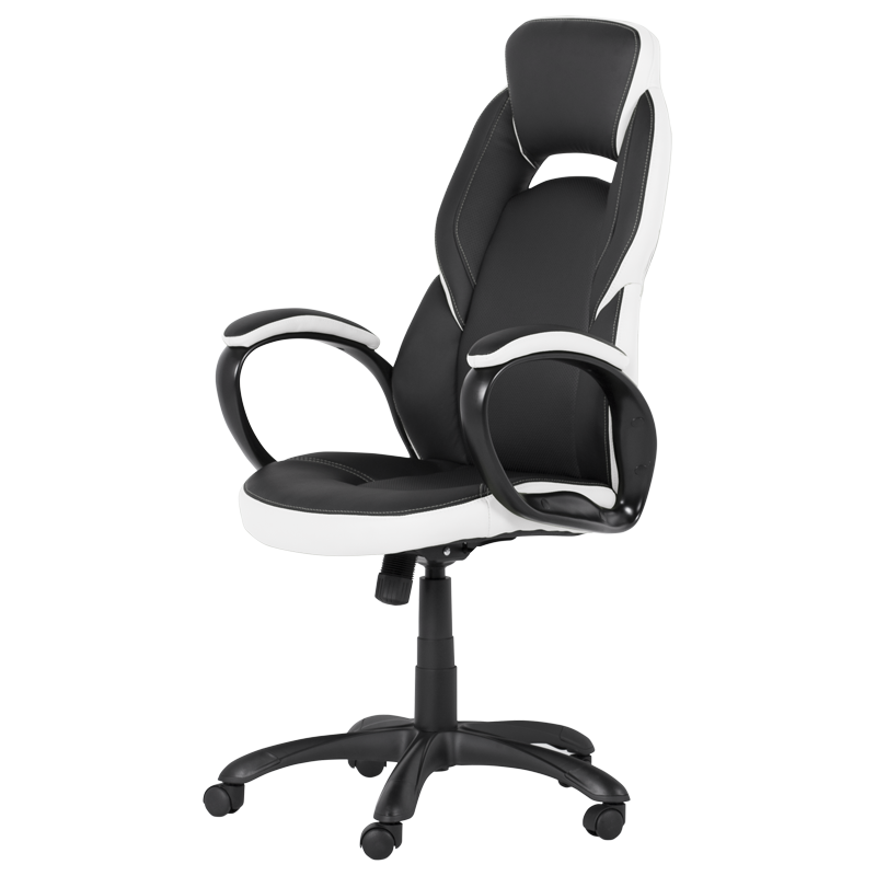 Геймърски стол Carmen 7511, До 130 кг, Еко кожа, Регулиране на люлеенето, Полипропиленови колелца, Черен/бял