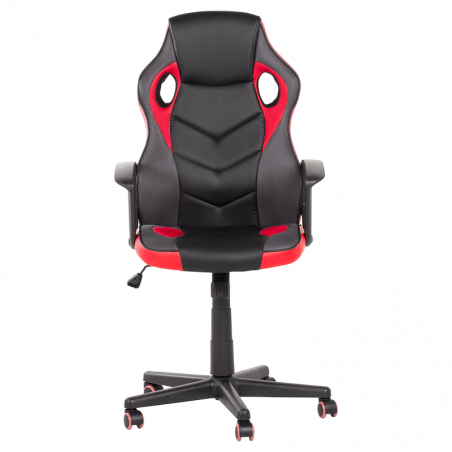 Геймърски стол Carmen 7519, До 130 кг, Еко кожа, Регулиране на люлеенето, Силиконови колелца, Черен/червен
