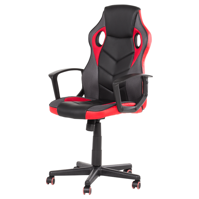 Геймърски стол Carmen 7519, До 130 кг, Еко кожа, Регулиране на люлеенето, Силиконови колелца, Черен/червен