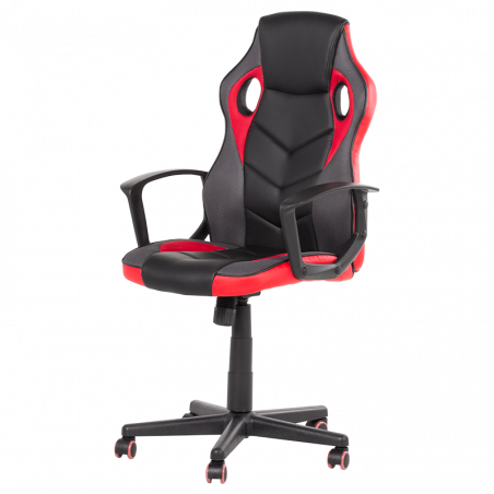Геймърски стол Carmen 7519, До 130 кг, Еко кожа, Регулиране на люлеенето, Силиконови колелца, Черен/червен