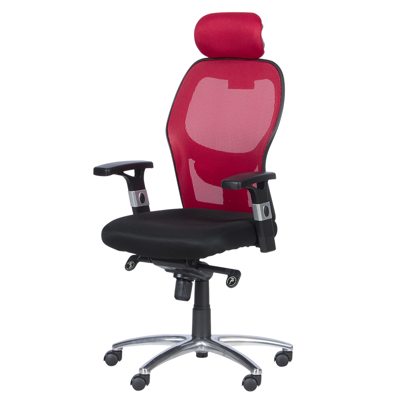 Ергономичен стол Carmen 7520, До 130 кг, Заключване в различни позиции, Регулиране на люлеенето, Лумбална опора, Черен/червен