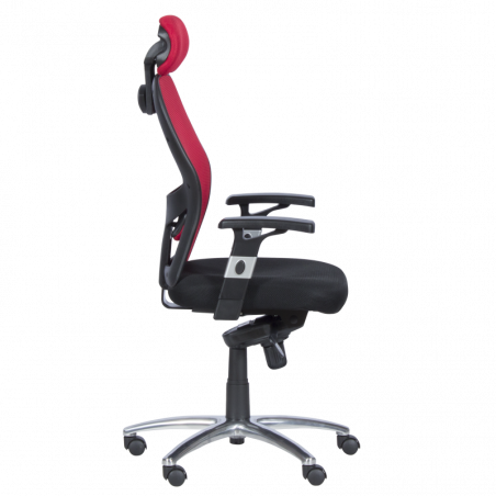 Ергономичен стол Carmen 7520, До 130 кг, Заключване в различни позиции, Регулиране на люлеенето, Лумбална опора, Черен/червен
