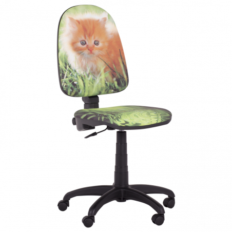 Детски стол Carmen Prestige коте, До 120 кг, Заключване на облегалката във всяка позиция, Коригиране на дълбочина на седалката, Зелен/оранжев