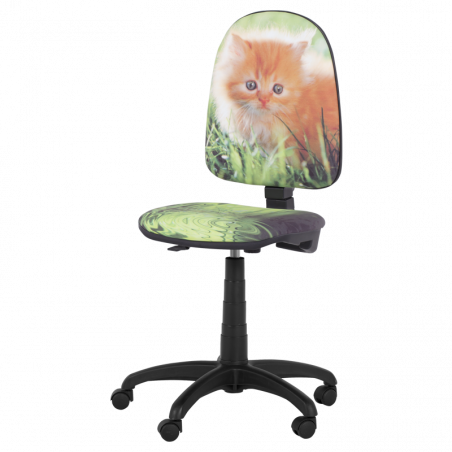 Детски стол Carmen Prestige коте, До 120 кг, Заключване на облегалката във всяка позиция, Коригиране на дълбочина на седалката, Зелен/оранжев