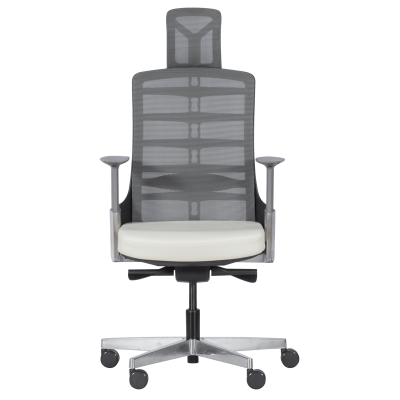 Ергономичен стол Carmen ALBERTO, До 130 кг, Естествена кожа, Функция "Auto weight-sensing", Негорима дамаска, Антишок, Бял