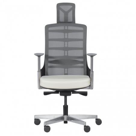 Ергономичен стол Carmen ALBERTO, До 130 кг, Естествена кожа, Функция "Auto weight-sensing", Негорима дамаска, Антишок, Бял