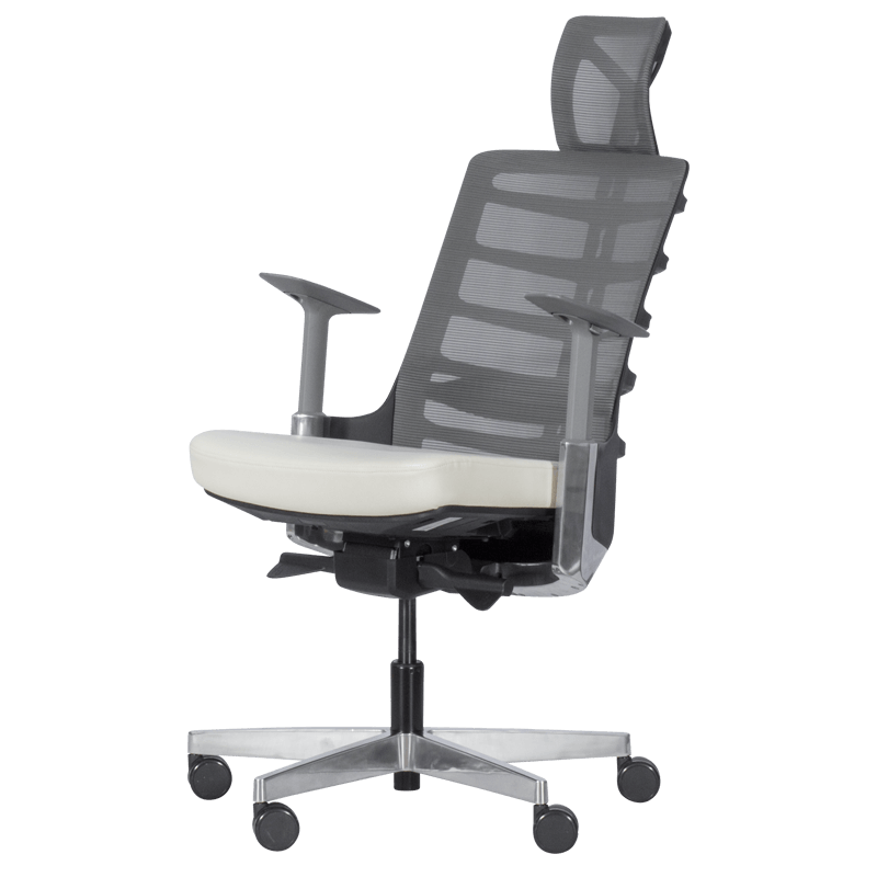 Ергономичен стол Carmen ALBERTO, До 130 кг, Естествена кожа, Функция "Auto weight-sensing", Негорима дамаска, Антишок, Бял