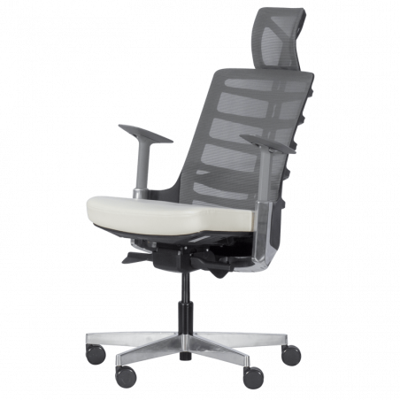 Ергономичен стол Carmen ALBERTO, До 130 кг, Естествена кожа, Функция "Auto weight-sensing", Негорима дамаска, Антишок, Бял