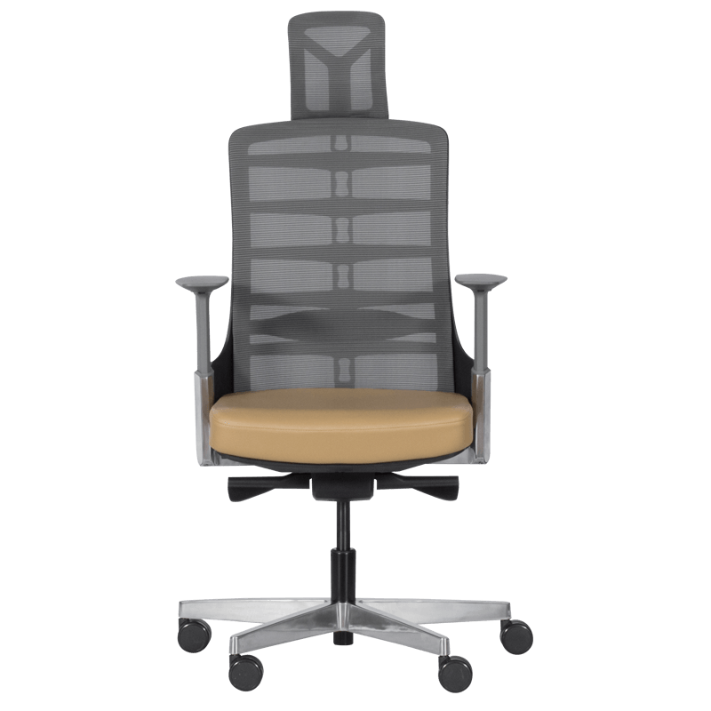 Ергономичен стол Carmen ALBERTO, До 130 кг, Естествена кожа, Функция "Auto weight-sensing", Негорима дамаска, Антишок, Бежов