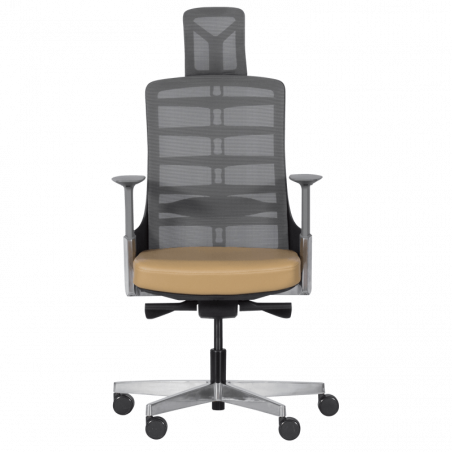 Ергономичен стол Carmen ALBERTO, До 130 кг, Естествена кожа, Функция "Auto weight-sensing", Негорима дамаска, Антишок, Бежов