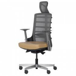 Ергономичен стол Carmen ALBERTO, До 130 кг, Естествена кожа, Функция "Auto weight-sensing", Негорима дамаска, Антишок, Бежов