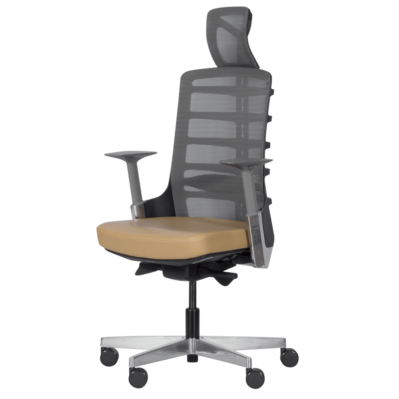 Ергономичен стол Carmen ALBERTO, До 130 кг, Естествена кожа, Функция "Auto weight-sensing", Негорима дамаска, Антишок, Бежов