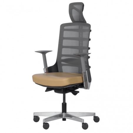 Ергономичен стол Carmen ALBERTO, До 130 кг, Естествена кожа, Функция "Auto weight-sensing", Негорима дамаска, Антишок, Бежов