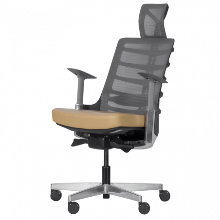 Ергономичен стол Carmen ALBERTO, До 130 кг, Естествена кожа, Функция "Auto weight-sensing", Негорима дамаска, Антишок, Бежов