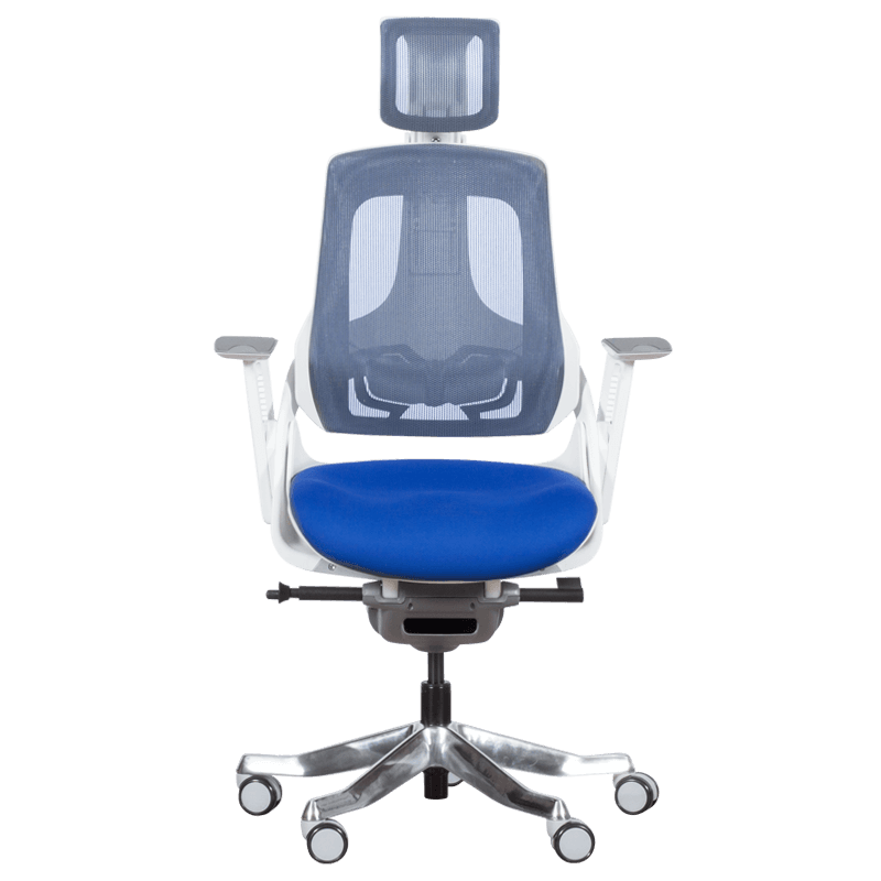 Ергономичен стол AMBRA, До 130 кг, Дишаща мрежа, Негорима дамаска, Заключваща в различни позиции облегалка, Плавно регулиране, Кралско син