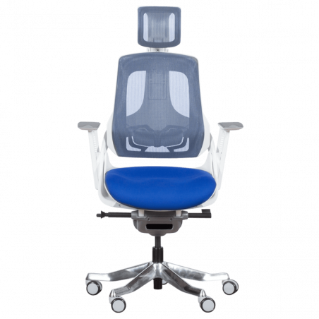 Ергономичен стол AMBRA, До 130 кг, Дишаща мрежа, Негорима дамаска, Заключваща в различни позиции облегалка, Плавно регулиране, Кралско син