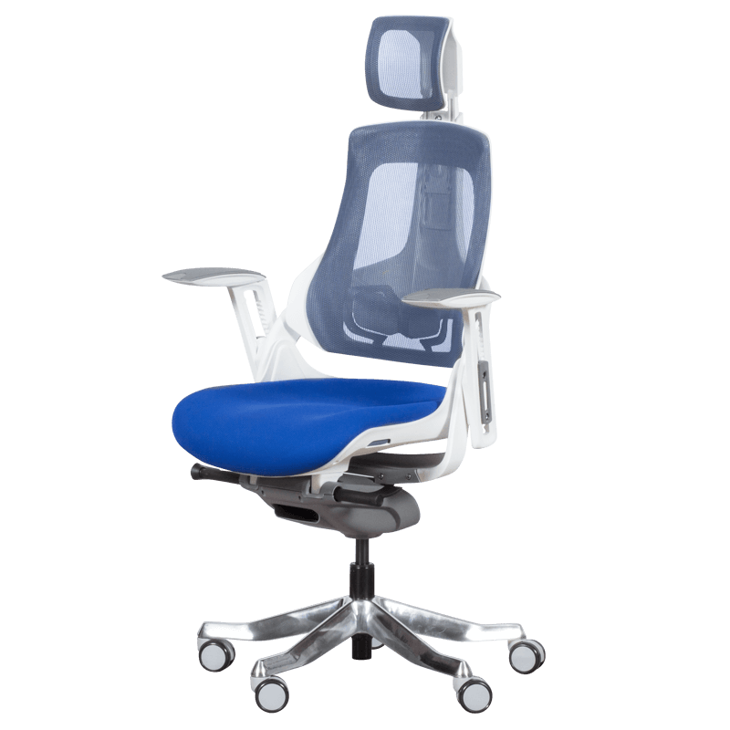 Ергономичен стол AMBRA, До 130 кг, Дишаща мрежа, Негорима дамаска, Заключваща в различни позиции облегалка, Плавно регулиране, Кралско син