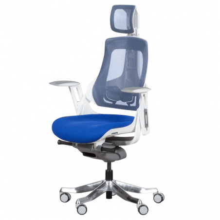 Ергономичен стол AMBRA, До 130 кг, Дишаща мрежа, Негорима дамаска, Заключваща в различни позиции облегалка, Плавно регулиране, Кралско син