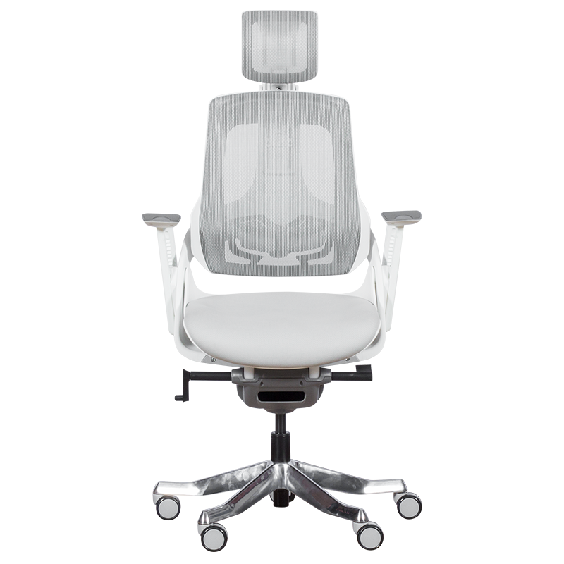 Ергономичен стол AMBRA, До 130 кг, Дишаща мрежа, Негорима дамаска, Заключваща в различни позиции облегалка, Плавно регулиране, Бял