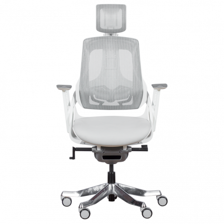 Ергономичен стол AMBRA, До 130 кг, Дишаща мрежа, Негорима дамаска, Заключваща в различни позиции облегалка, Плавно регулиране, Бял