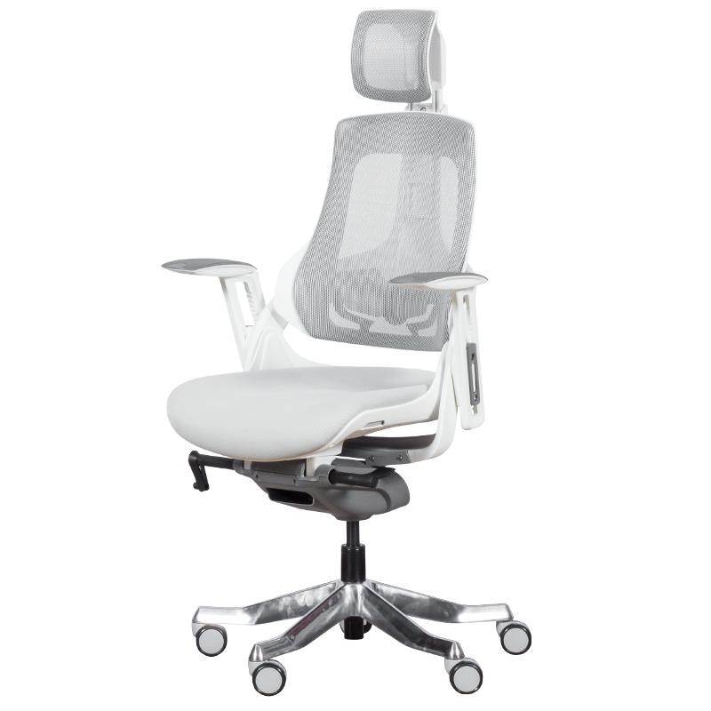 Ергономичен стол AMBRA, До 130 кг, Дишаща мрежа, Негорима дамаска, Заключваща в различни позиции облегалка, Плавно регулиране, Бял