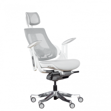Ергономичен стол AMBRA, До 130 кг, Дишаща мрежа, Негорима дамаска, Заключваща в различни позиции облегалка, Плавно регулиране, Бял