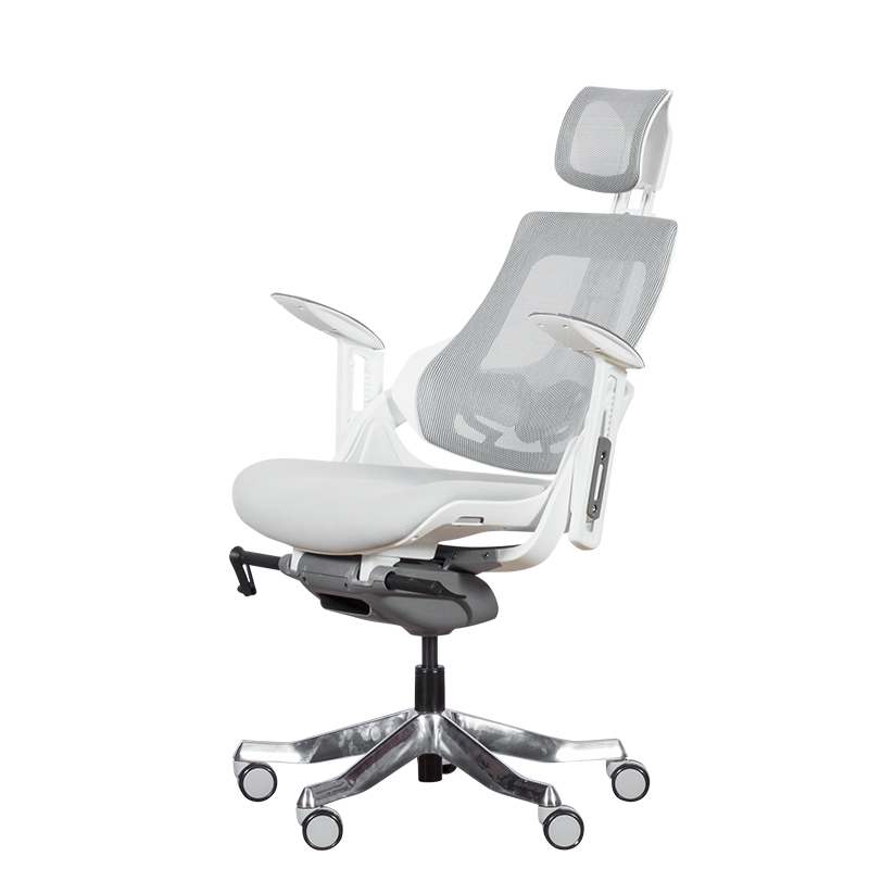 Ергономичен стол AMBRA, До 130 кг, Дишаща мрежа, Негорима дамаска, Заключваща в различни позиции облегалка, Плавно регулиране, Бял