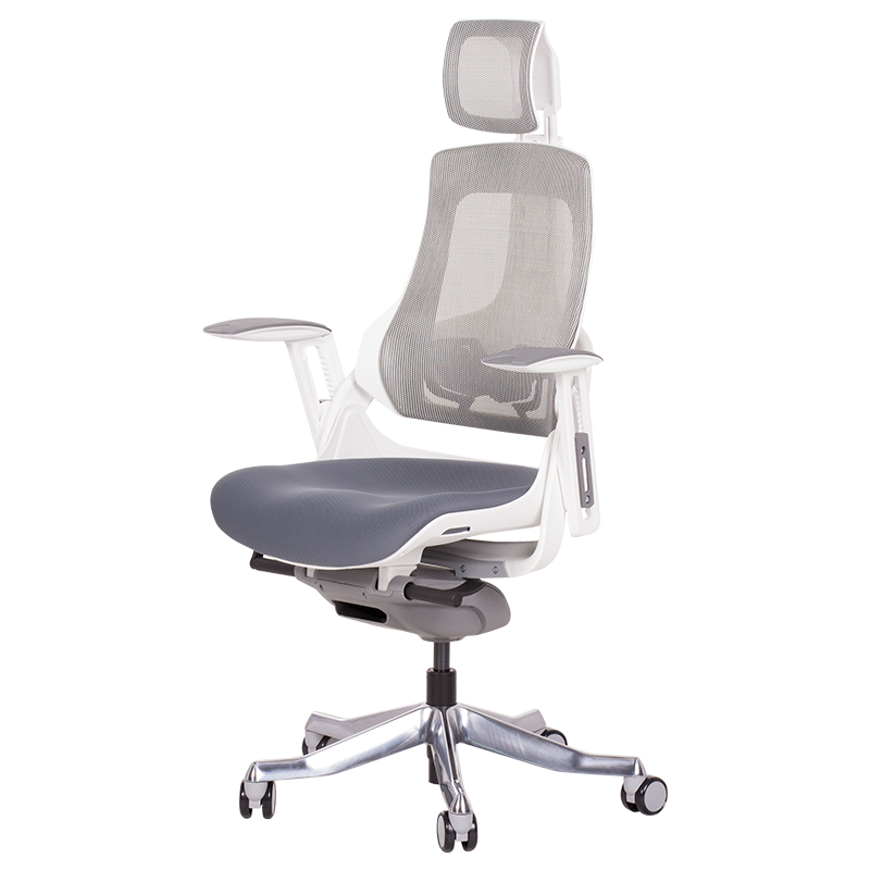 Ергономичен стол AMBRA, До 130 кг, Дишаща мрежа, Негорима дамаска, Заключваща в различни позиции облегалка, Плавно регулиране, Сив