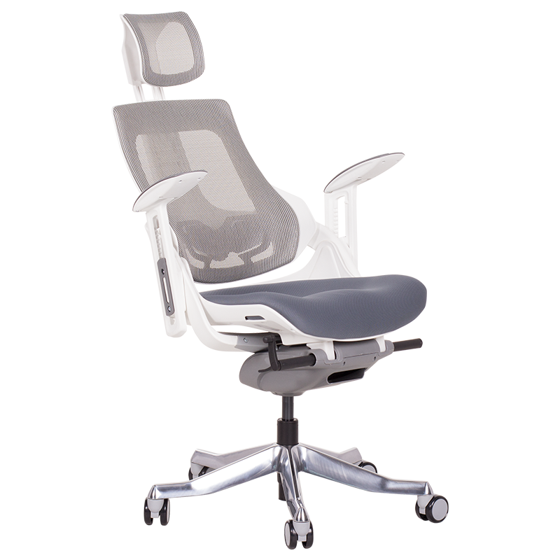 Ергономичен стол AMBRA, До 130 кг, Дишаща мрежа, Негорима дамаска, Заключваща в различни позиции облегалка, Плавно регулиране, Сив