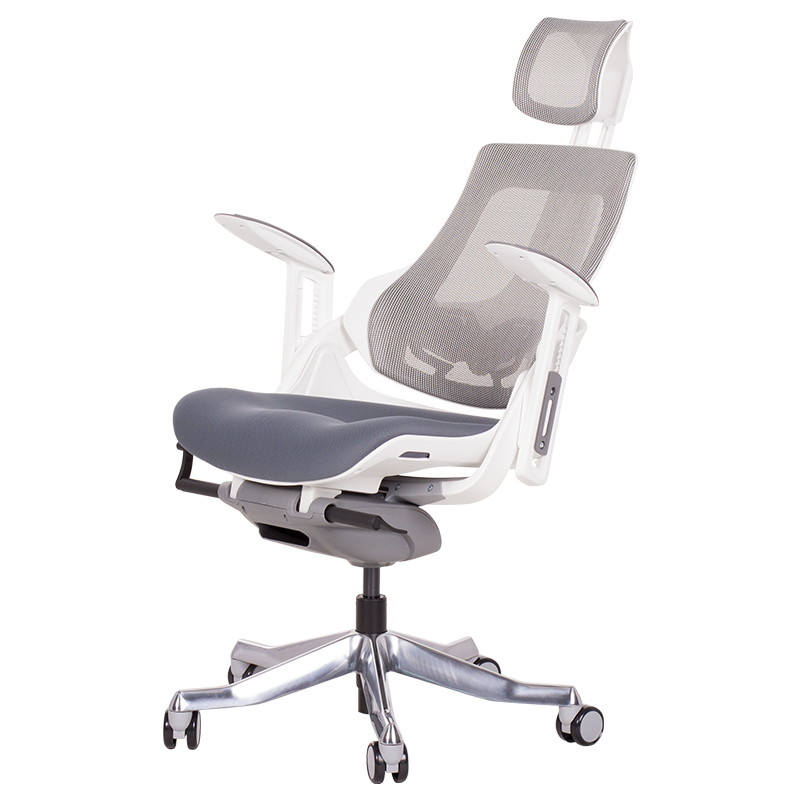 Ергономичен стол AMBRA, До 130 кг, Дишаща мрежа, Негорима дамаска, Заключваща в различни позиции облегалка, Плавно регулиране, Сив