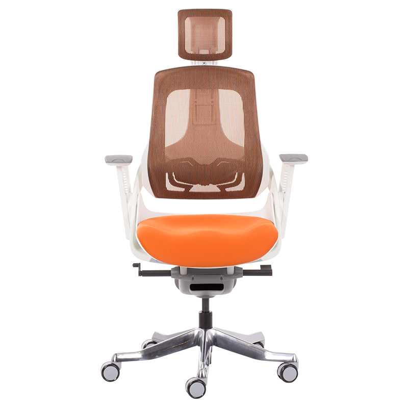 Ергономичен стол AMBRA, До 130 кг, Дишаща мрежа, Негорима дамаска, Заключваща в различни позиции облегалка, Плавно регулиране, Оранжев