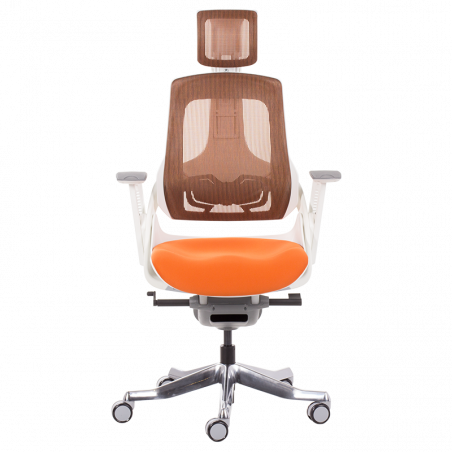 Ергономичен стол AMBRA, До 130 кг, Дишаща мрежа, Негорима дамаска, Заключваща в различни позиции облегалка, Плавно регулиране, Оранжев
