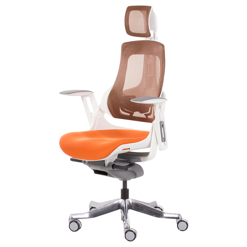 Ергономичен стол AMBRA, До 130 кг, Дишаща мрежа, Негорима дамаска, Заключваща в различни позиции облегалка, Плавно регулиране, Оранжев